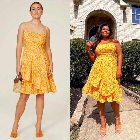 DEREK LAM Squiggle Print Square Neck Sleeveless Asymmetric Tier Ruffle Dress 6 - Picture 3 of 12